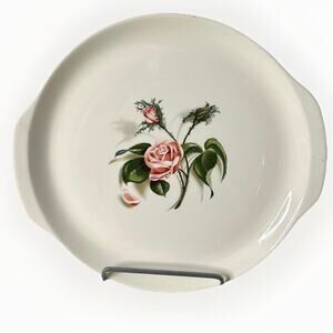 Ballerina Rose Serving Dish Vintage Cake Plate USA Platter Pink Flower Handles